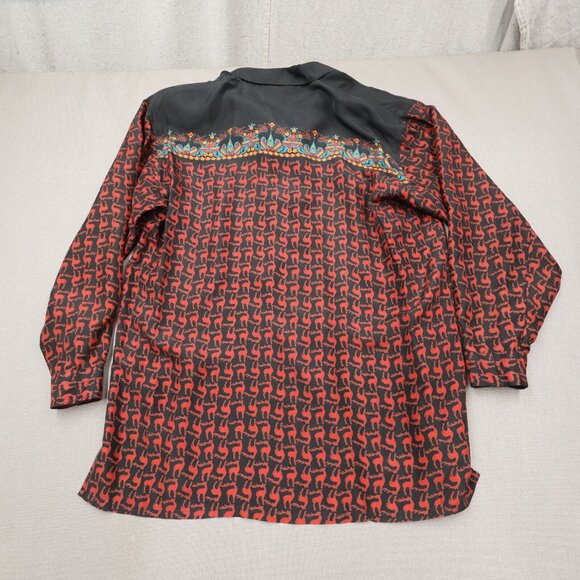 90s Stunt Collections 100% Silk Western Shirt Womens Medium Stag Deer Pattern - Picture 11 of 12